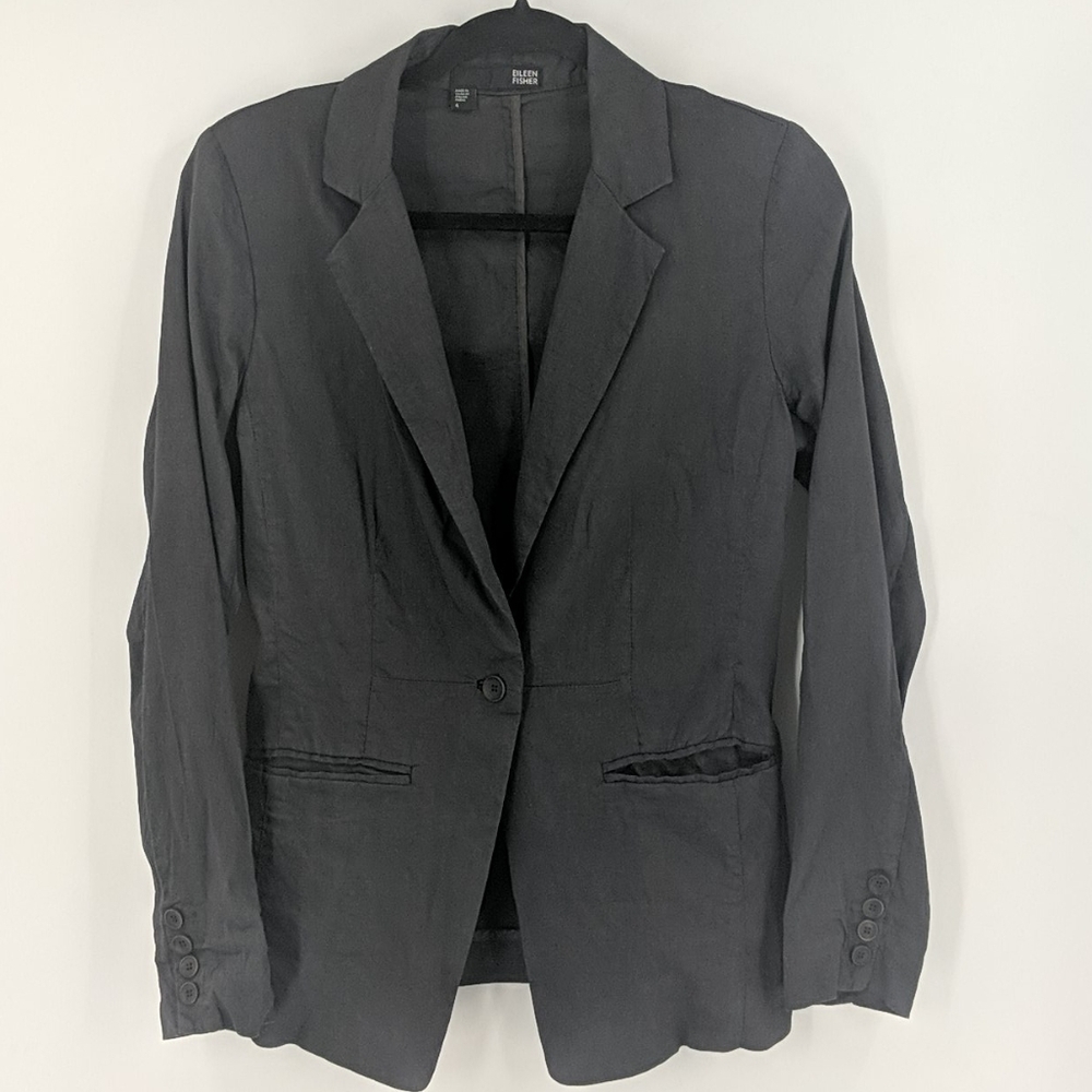 EILEEN FISHER Italian Linen Blend 1 Button Blazer